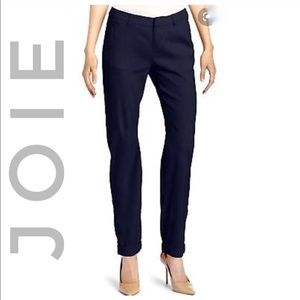 JOIE Linen Trousers Pants Navy Blue High Rise Straight Leg Preppy Size 4